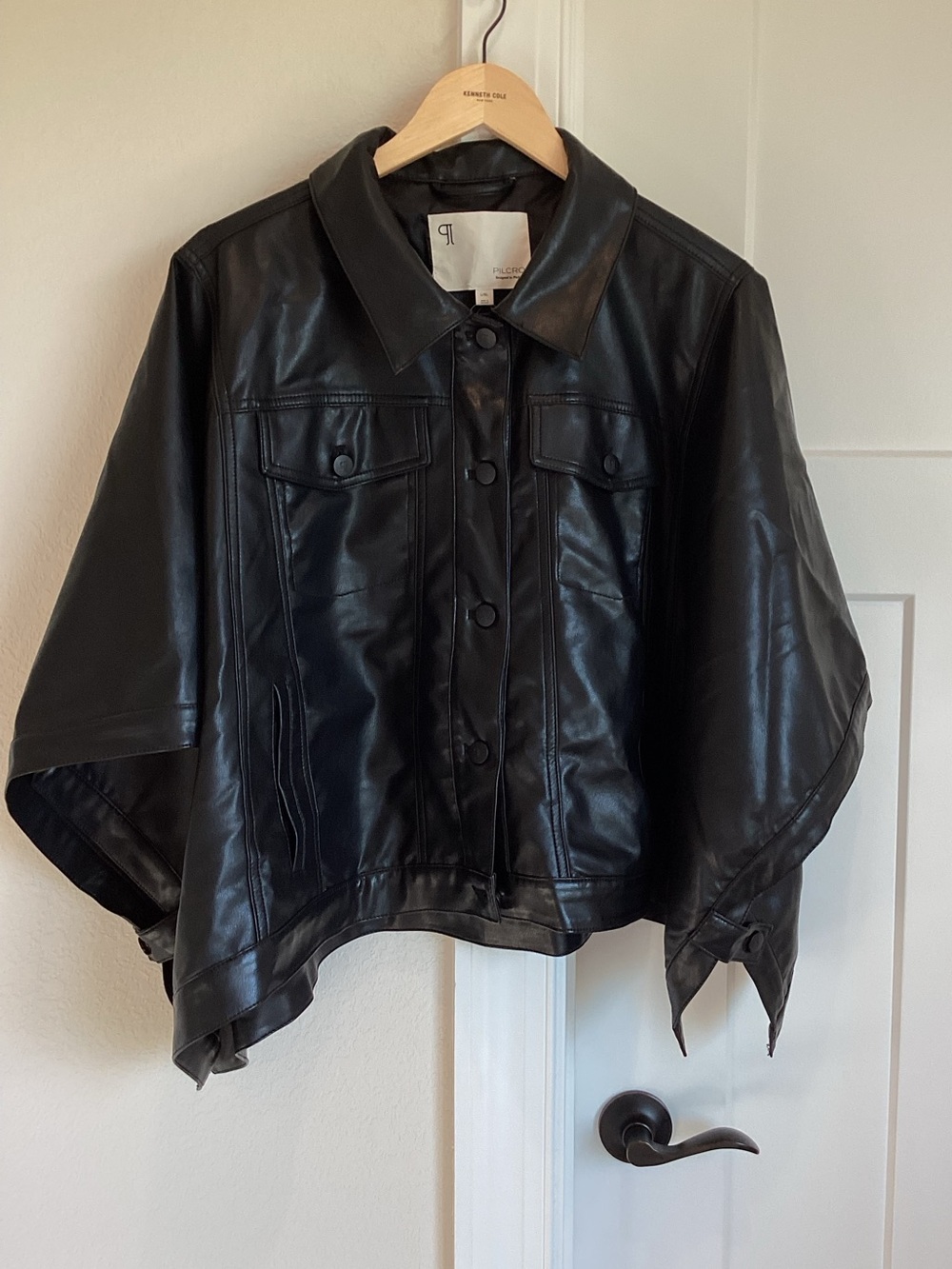 Anthropologie Faux Leather Cape Jacket Pilcro Weston Boyfriend Cape New Black - Picture 5 of 12